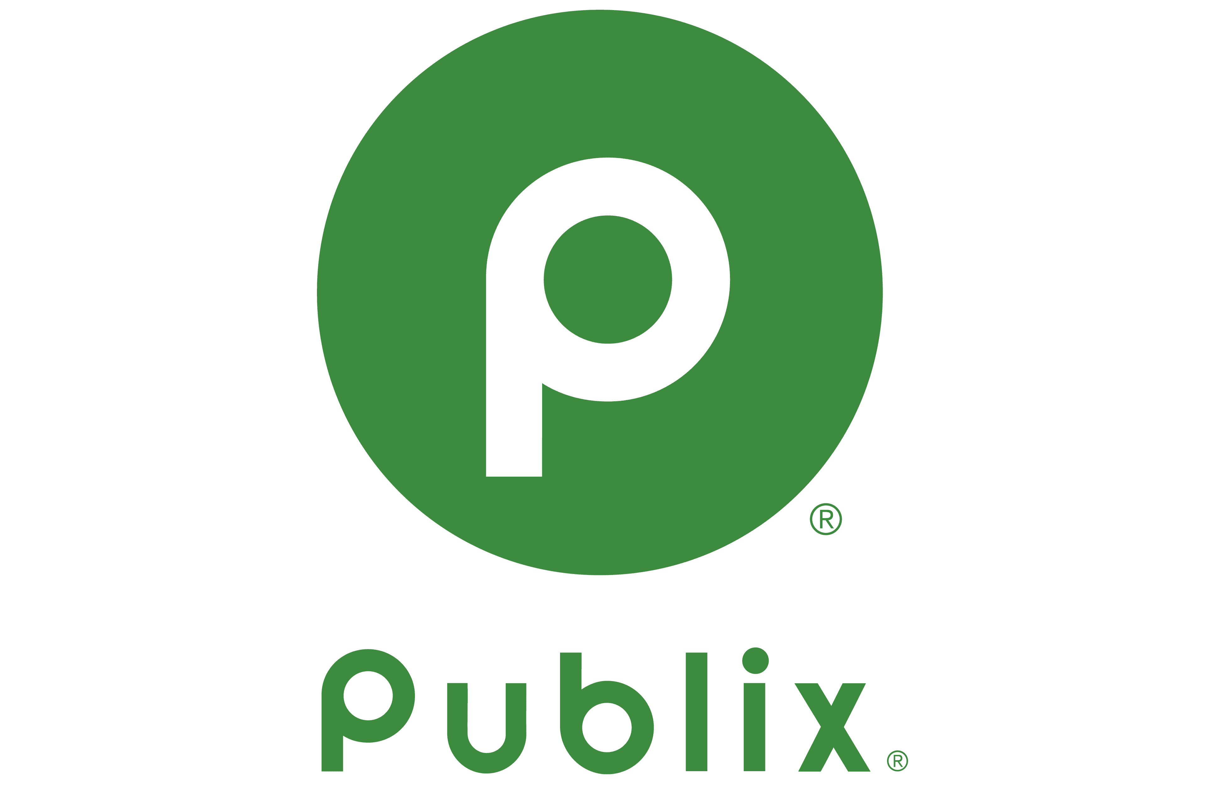 Green circle with a white lowercase 'p' and the word 'Publix' below.