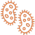 Illustration of two orange bacteria with spiky edges on a black background.