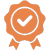Orange badge icon with a checkmark inside.