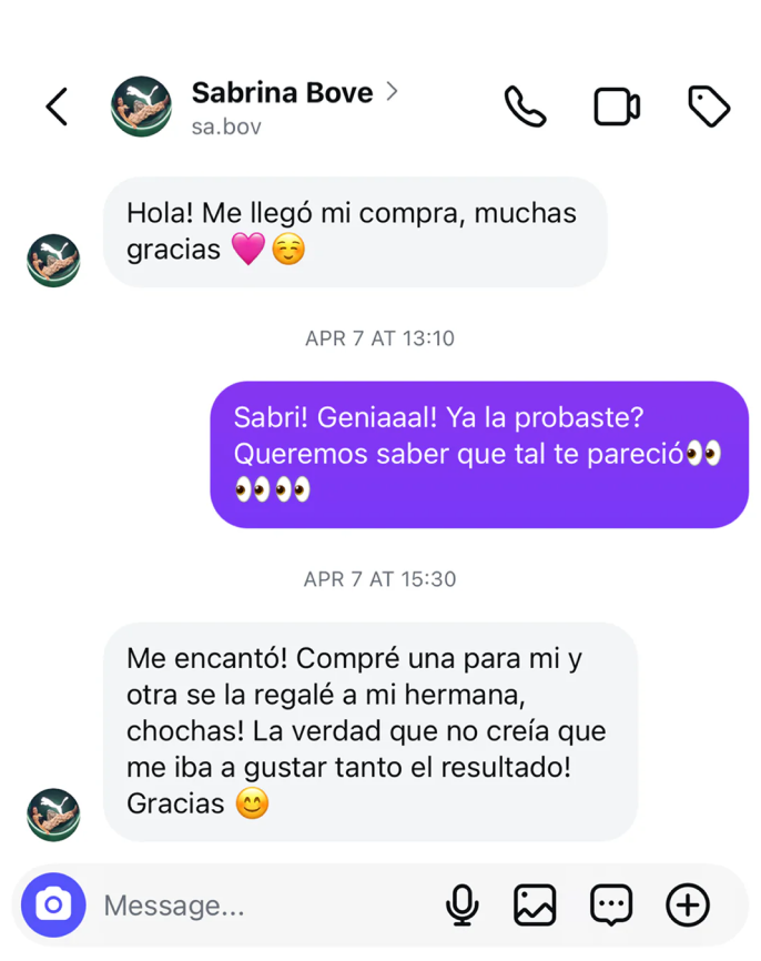 Screenshot of a chat conversation about a recent purchase.