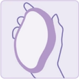 Illustration of a hand holding a stylized white oval object.