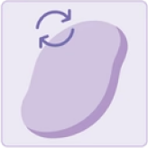 Purple abstract shape with a rotation symbol on top.
