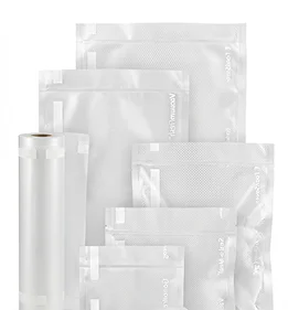 Various sizes of clear vacuum-seal bags arranged in a stack.