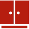 Simple red icon of a two-door cabinet.
