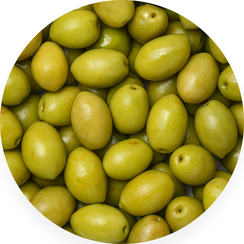 Close-up of a pile of green olives.