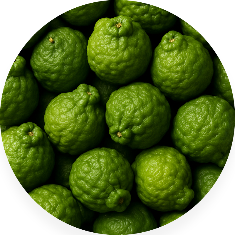 A pile of green, bumpy-skinned citrus fruits.