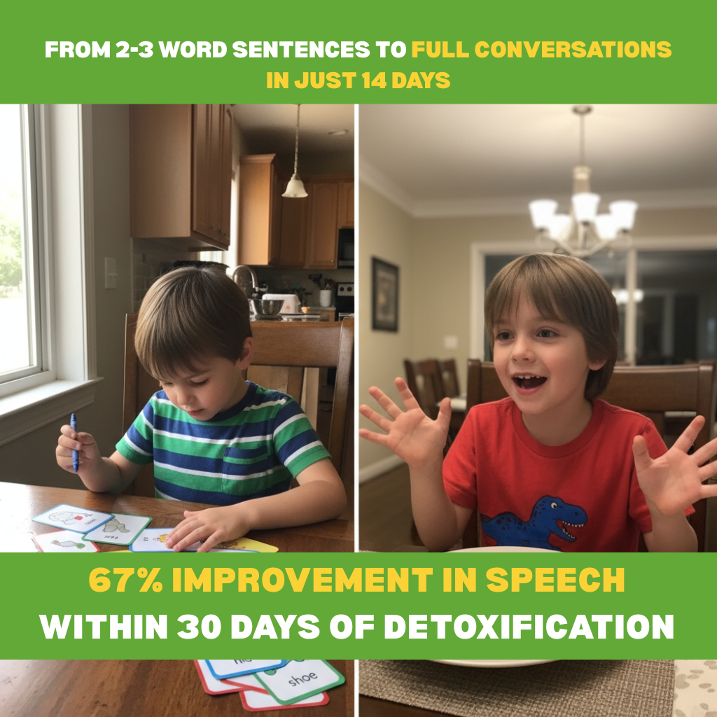 Two images of a young boy, one writing and one speaking excitedly.