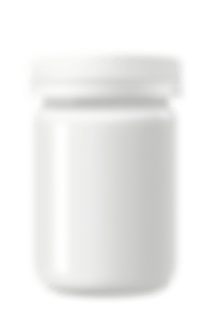 A transparent glass jar with a white lid.