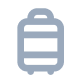 Gray suitcase icon with a handle and wheels.