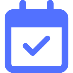 Blue calendar icon with a checkmark inside.