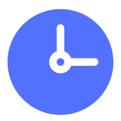 Blue clock icon with hour and minute hands.