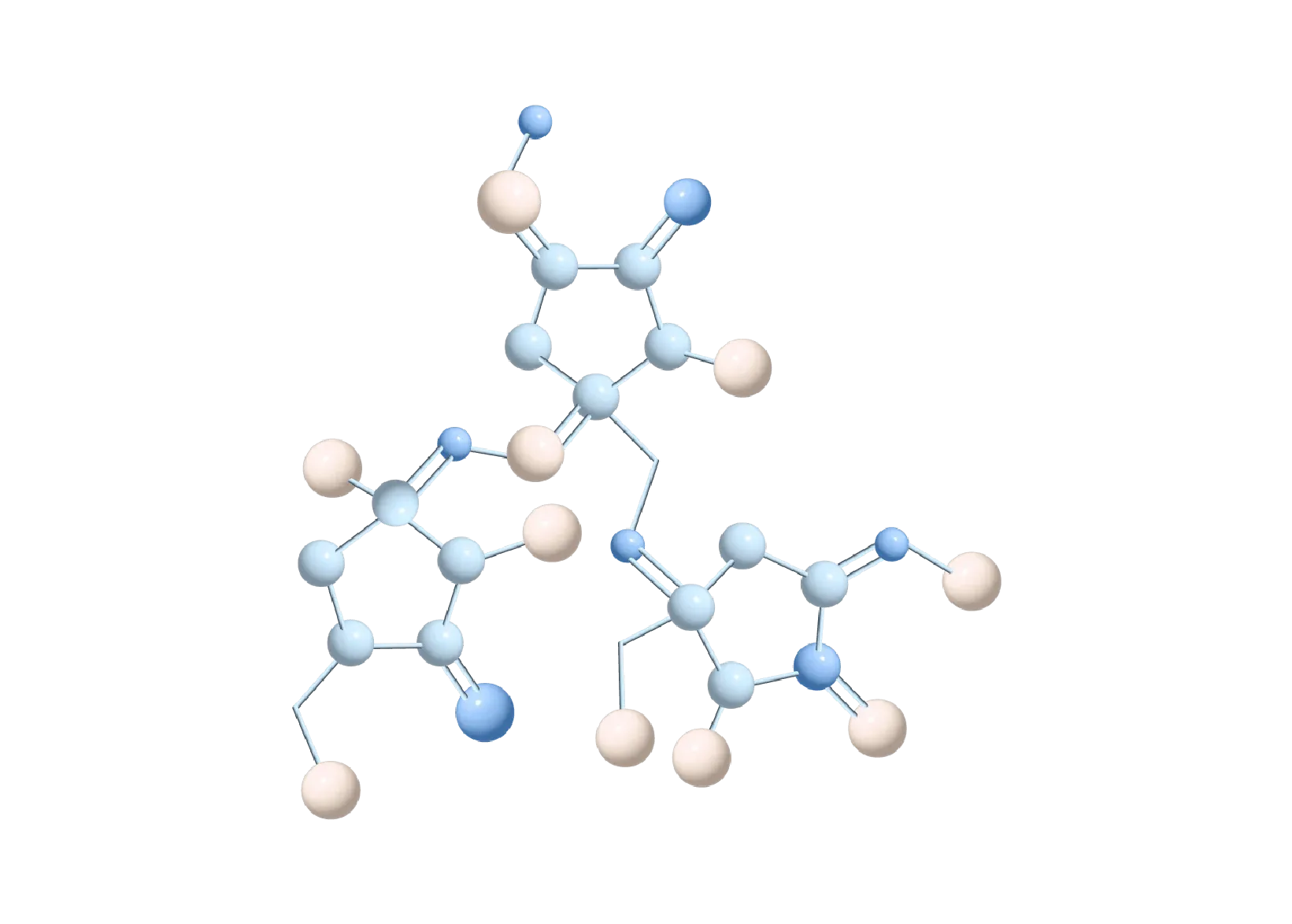3D molecular structure with multicolored spheres connected by rods.