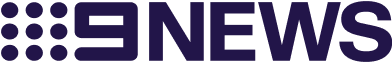 Logo of 9 News with purple text and dot pattern.
