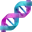 A stylized, colorful icon of a DNA double helix strand against a white background.