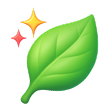 A green leaf with sparkles on a white background.
