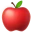 A shiny red apple with a brown stem and a green leaf.