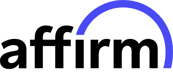 Logo with black text and a blue arc above it.