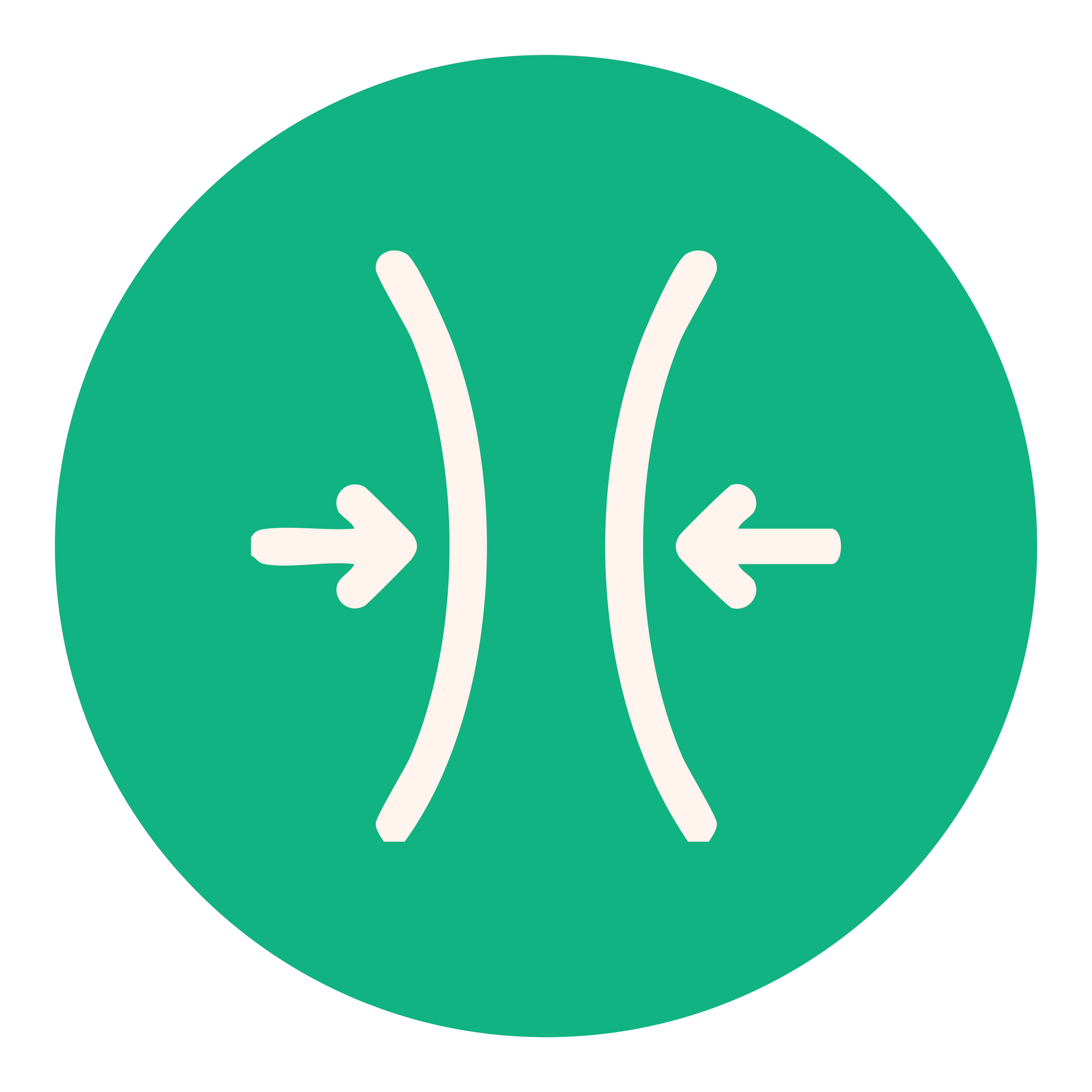 Two curved lines with arrows pointing inward on a green circle.