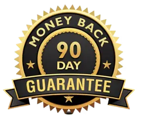 Gold and black badge with '90 Day Money Back Guarantee' text.