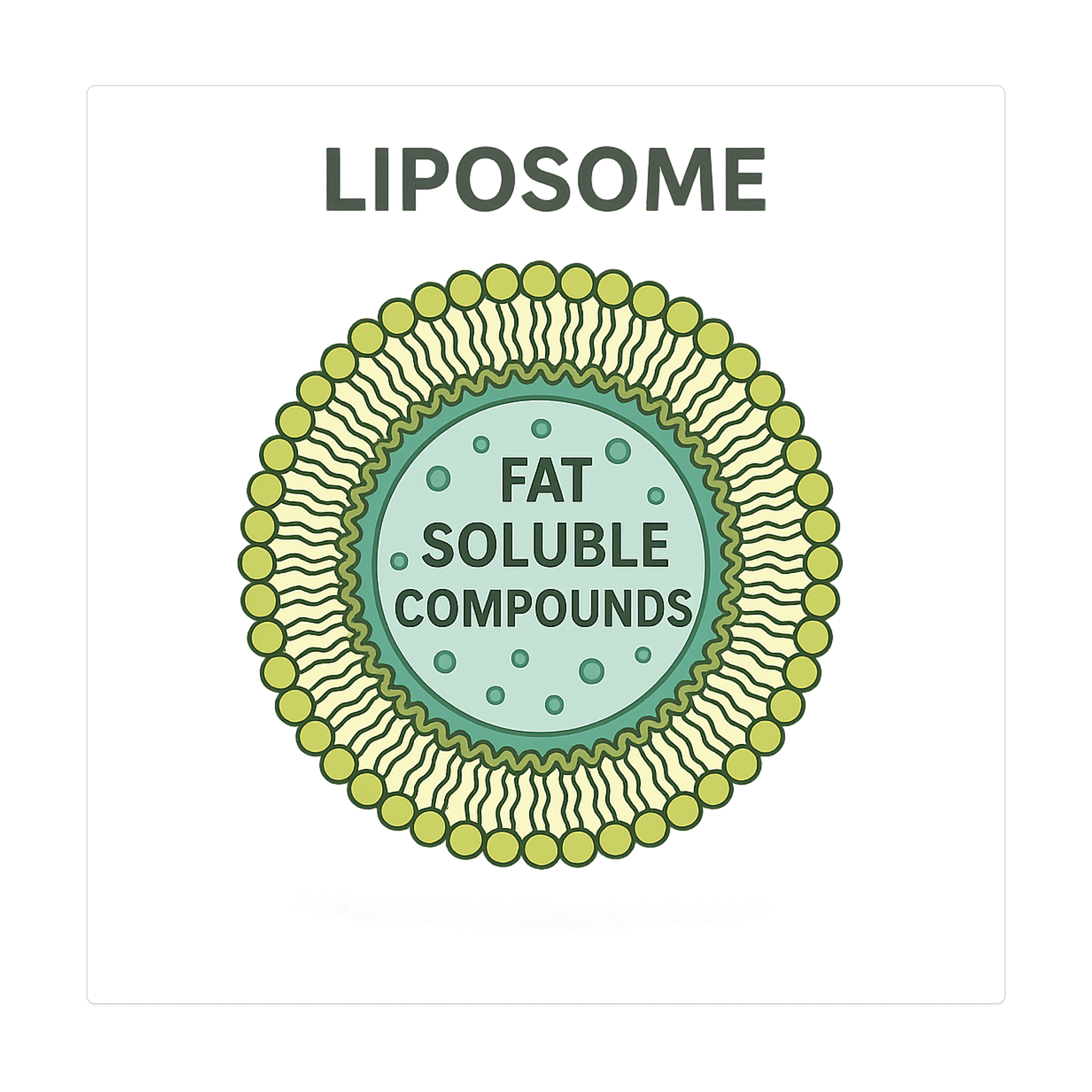 Diagram of a liposome containing fat soluble compounds.