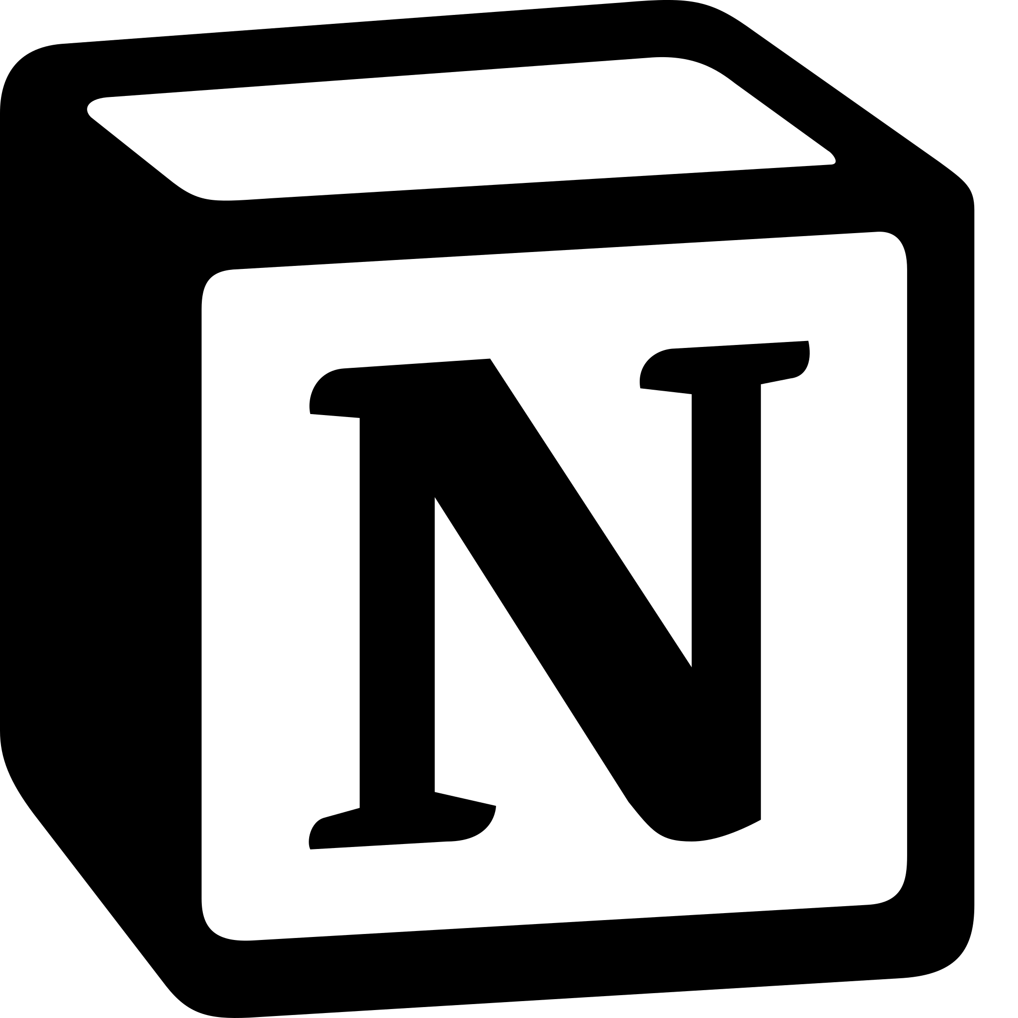 Black and white Notion logo on a transparent background.