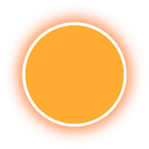 A bright orange circle with a glowing red outline.