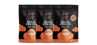 Three packages of nasal strips with a cartoon cloud design, labeled 'Happy Sleep.'