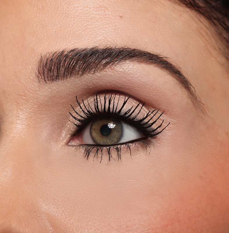 Close-up of a person's eye with makeup and defined eyebrow.