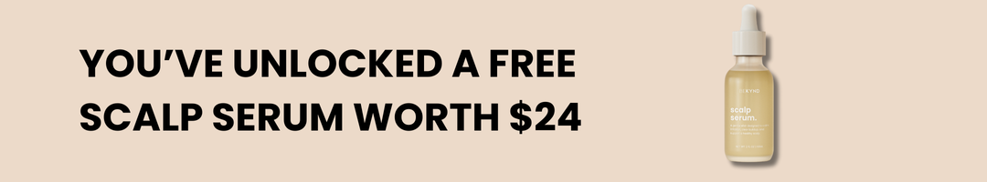 Text announcing a free scalp serum offer with an image of the product bottle.