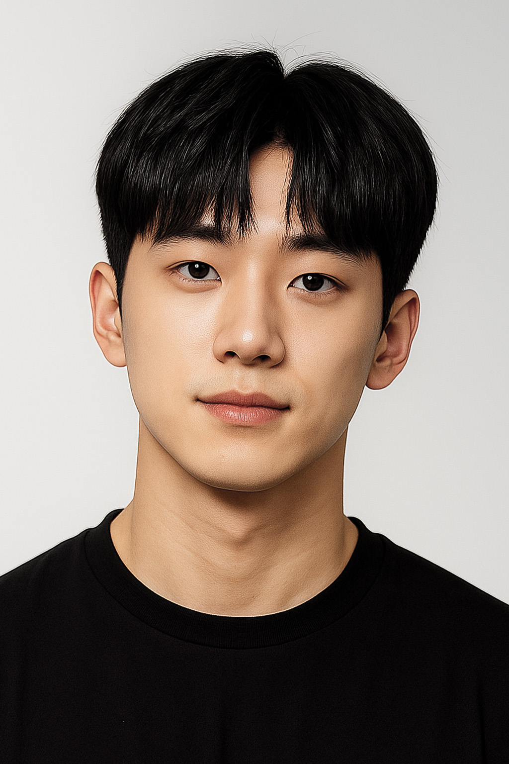 A headshot of an East Asian man with dark, wavy hair, wearing a black turtleneck against a light background.