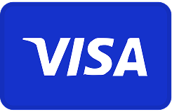 The Visa logo, with the word VISA in white on a blue background.