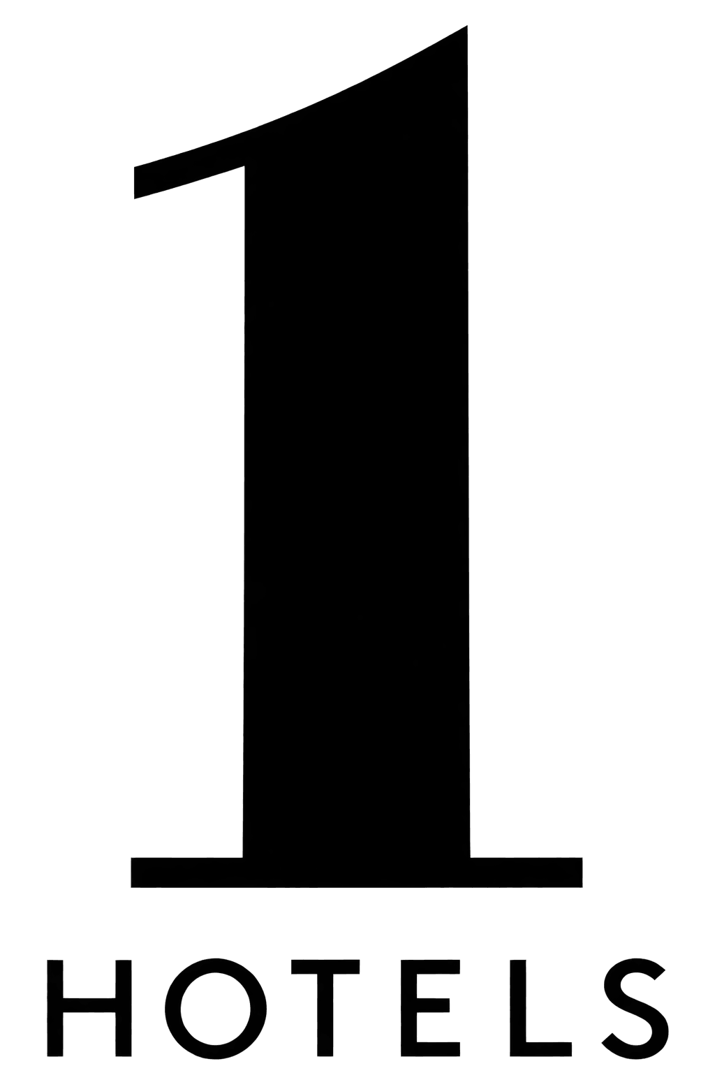 The logo for 1 Hotels, featuring a large black number one over the word 'HOTELS'.