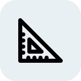 A black outline icon of a triangular ruler on a light blue background.