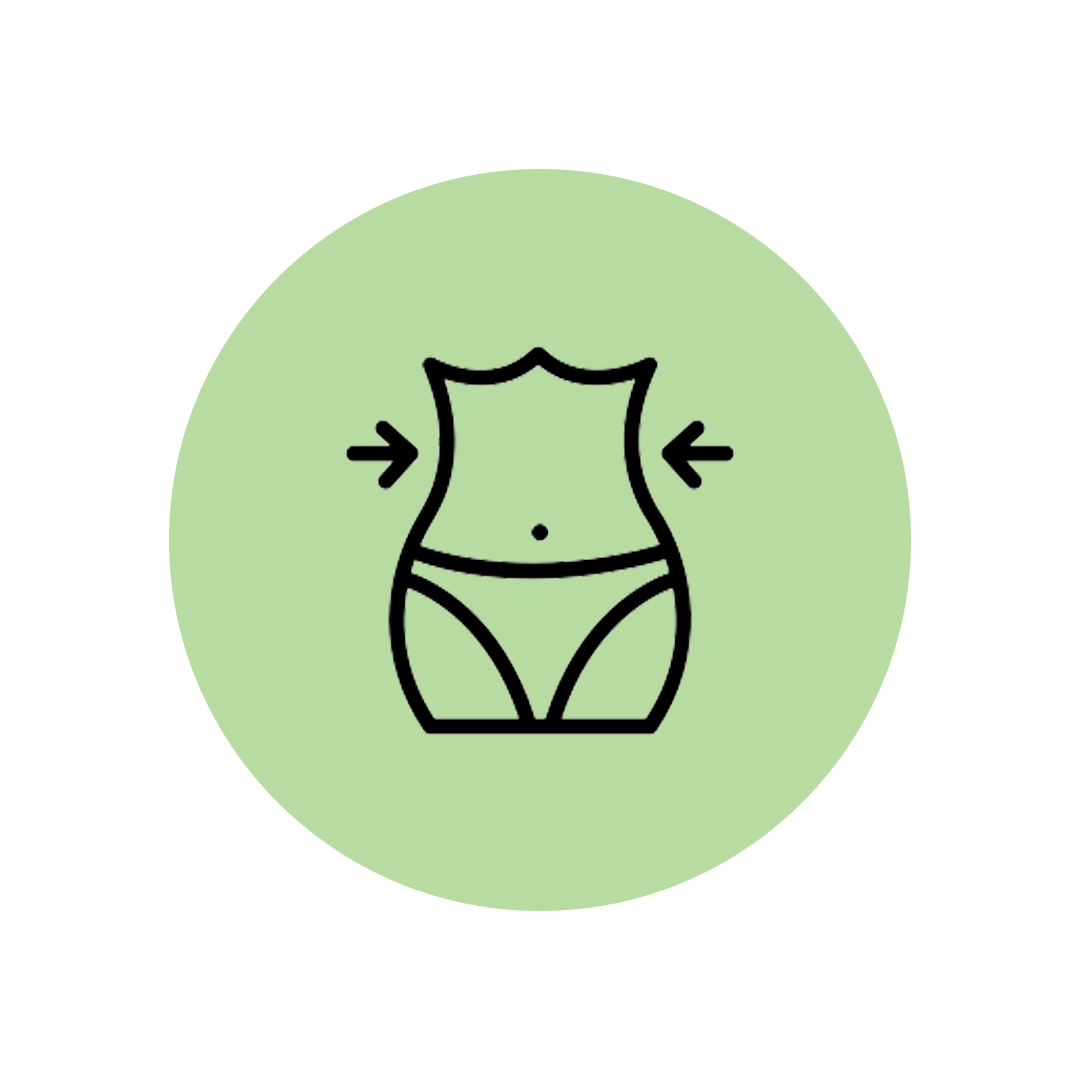Outline of a waist with arrows pointing inward on a green background.