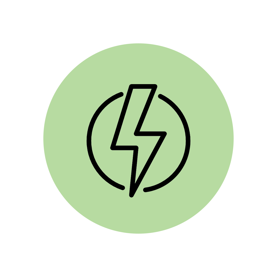 Black lightning bolt icon on a green background.