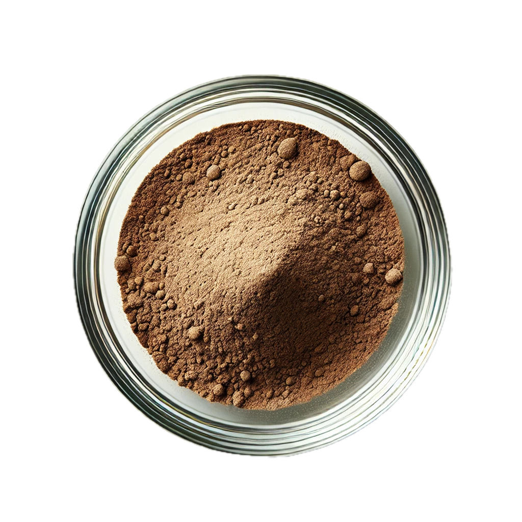 A glass bowl filled with brown powder.