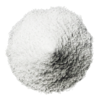 A small, circular pile of fine white powder on a white background.