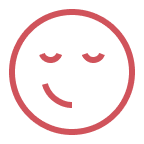 A red line-art icon of a smirking face with closed eyes.