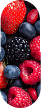 A close-up, overhead shot of mixed fresh berries, including strawberries, blueberries, raspberries, and blackberries.