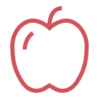 A simple red outline of an apple.