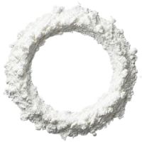 A ring of fine white powder against a white background.