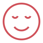 A simple pink icon of a smiling face with its eyes closed.