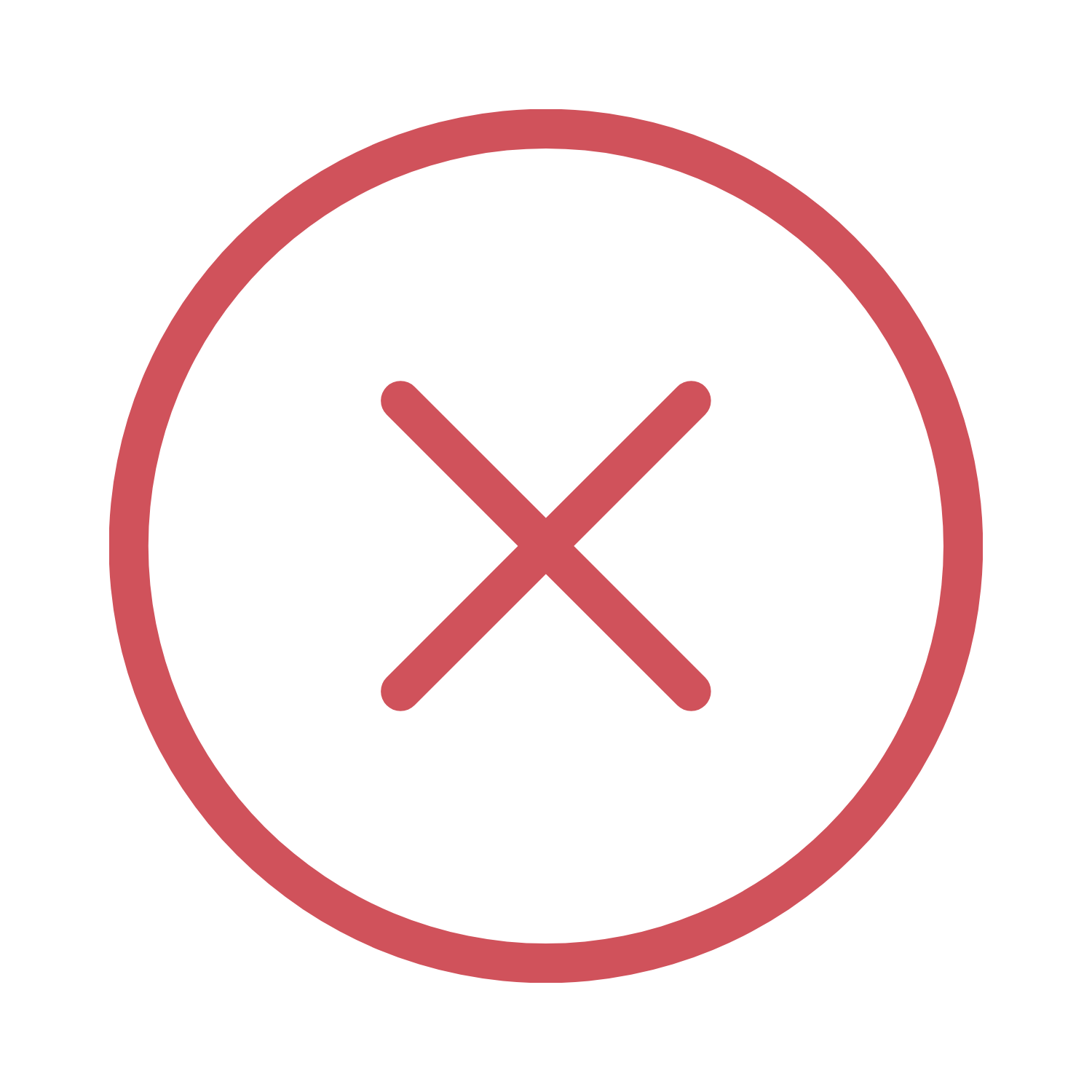 A red 'X' inside a red circle on a black background.