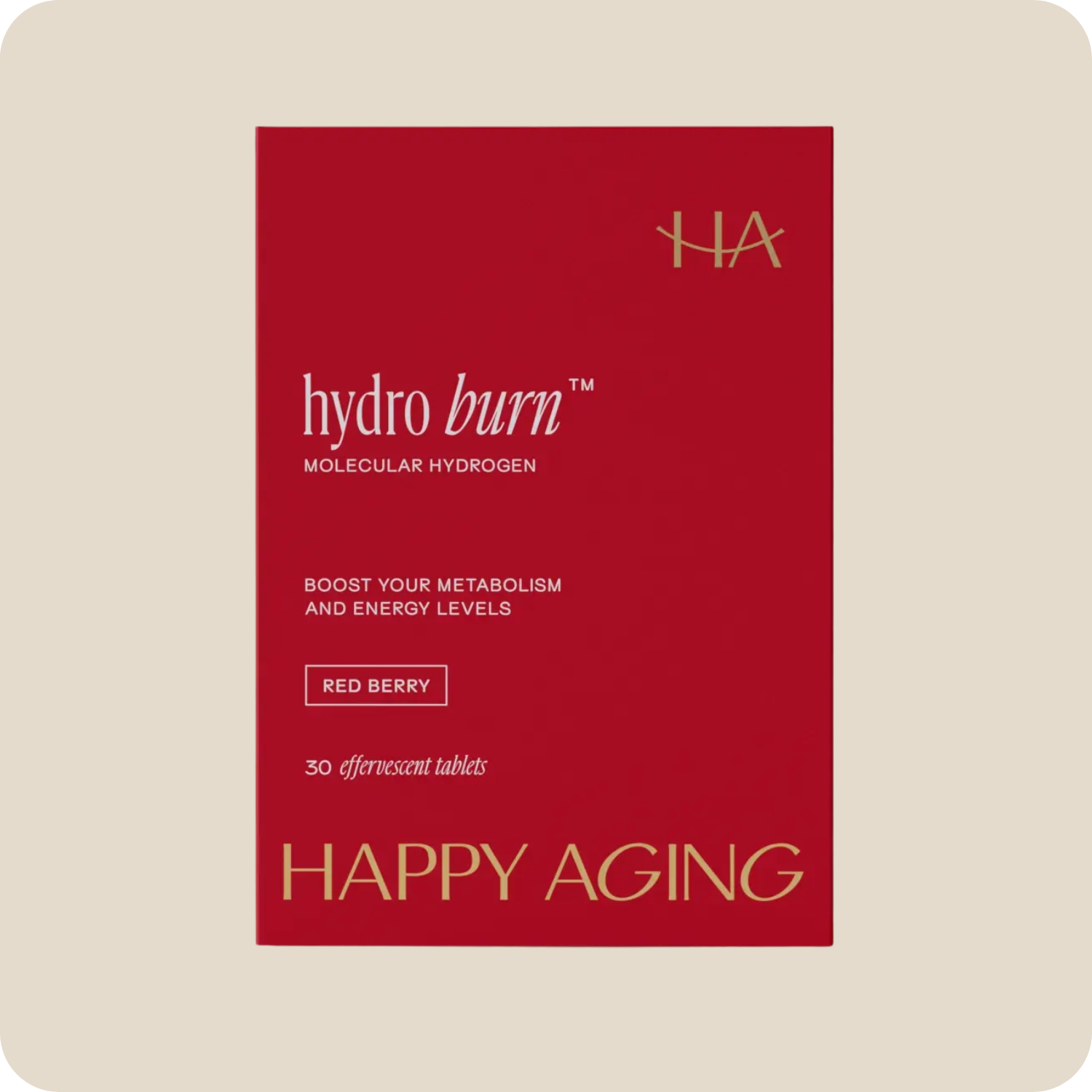 Red packaging of hydro burn effervescent tablets.