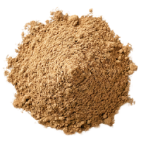 A pile of fine, light brown powder on a white background.