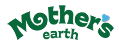 Green 'Mother's earth' text with a small blue heart.