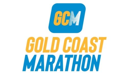 Gold Coast Marathon logo with blue and yellow text.