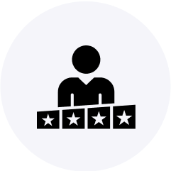Icon of a person with five starred boxes in front.