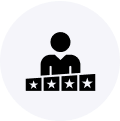 Icon of person with a row of stars in a blue circle.