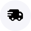 Icon of a fast-moving delivery truck inside a blue circle.